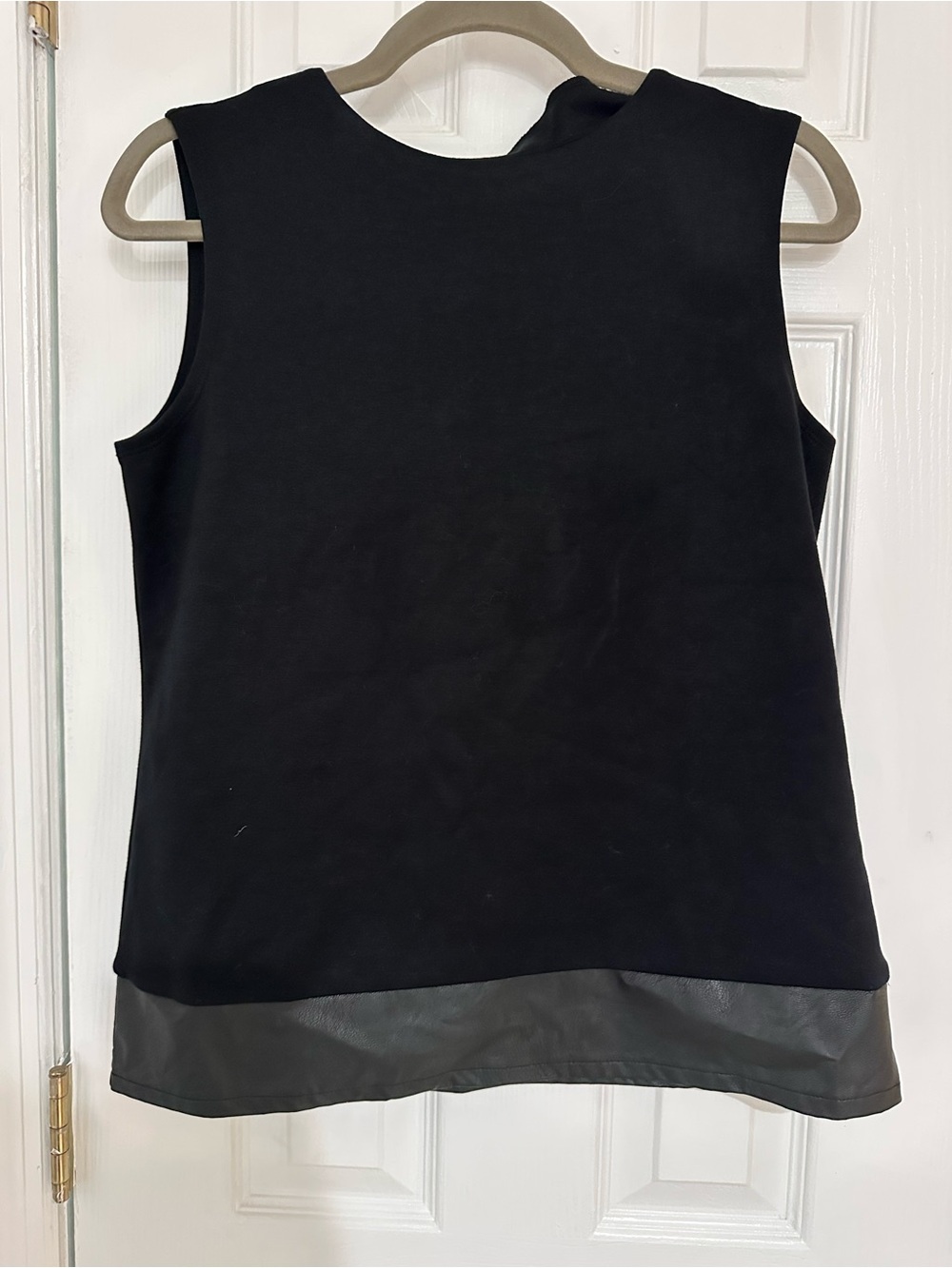 Women’s Black Sleeveless Tank with Faux Leather Hem